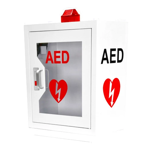 CMXIKJ AED Cabinet, Defibrillator case Wall Mount Storage Cabinet with Alarm Emergency Strobe Light, Metal Steel Plate fits All Brands AED Defibrillators, 14.1 x 7.8 x 15.7 Inch