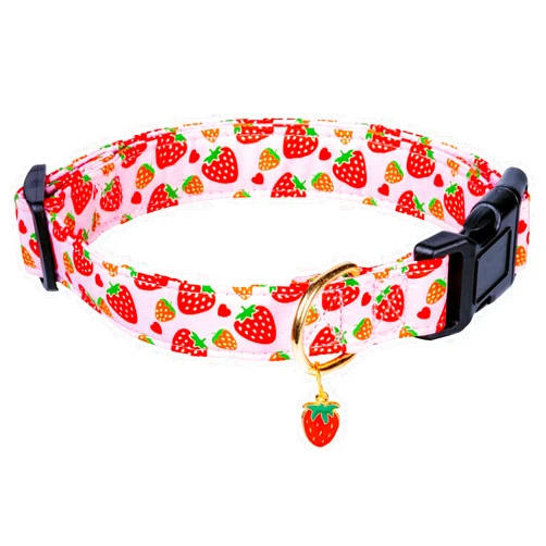 PREHAI Cute Cotton Dog Collar for Small Medium Large Dogs Special Design Cute Pink Strawberry Dog Collar for Girl Female Dogs Soft Adjustable Strawberry Puppy Collars for Girl Female Dogs Pet Collar