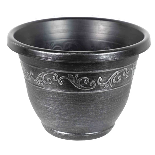 Garden Elements in/Outdoor Tulip Banded Traditional Plastic Round Flower Pot Patio Planter, 15