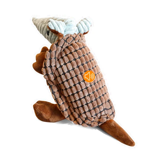 PLYFOU Squeaky Dog Toys, 12 Inch Plush Dog Toys, Stuffed Toys for Small Medium Large All Breed Sizes Dogs, Big Armadillo Animals Toy, Puppy Chew Toy with Clean Teeth, Brown