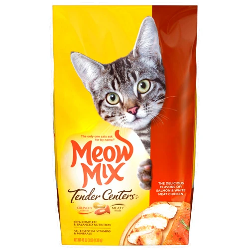 Meow Mix Tender Centers Salmon & White Meat Chicken Flavors Cat Food, 3 Pound (Pack of 4), Crunchy Outside Meaty Inside
