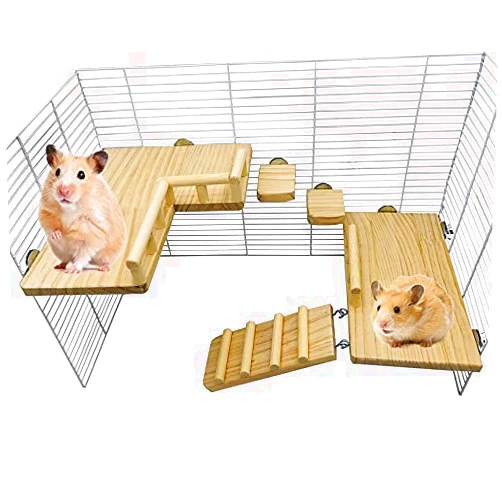 Zakynuye Squirrel Hamster Wooden Platform Jumping Board Climbing Ladder,Bird Perches Cage Toys, Wooden Gerbil Standing Platform, Chinchilla Cage Accessories,Suitable Cage Size :18.5