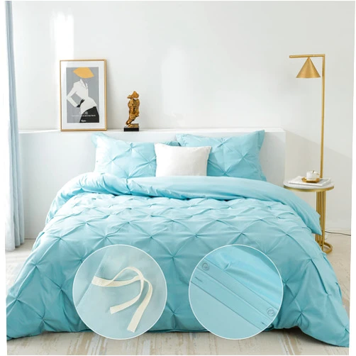 PY HOME & SPORTS 3 Pieces Bedding Duvet Cover Set, Pinch Pleated Twin Duvet Cover, Pintuck Comforter Quilt Cover with 2 Pillow Shams-Twin-68 X 90 inches-Light Blue