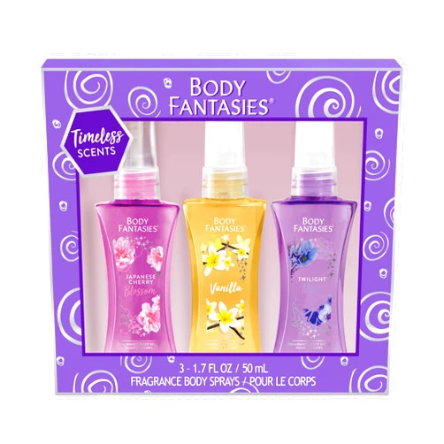 Body Fantasies Body Spray Holiday Gift Set for Her - 3 Piece Timeless Scents Sampler, Perfect for Stocking Stuffers
