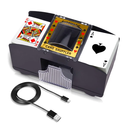 AOPER Automatic Card Shuffler - Electronic Casino Poker Card Shuffling Machine - Battery Operated Plastic Cards Mixer - 2/4/6 Decks Playing Cards for Home & Party - 2M USB Line