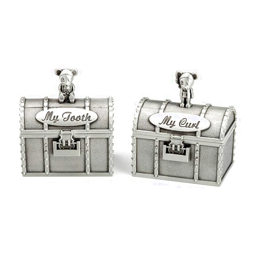 Mogoko Baby Tooth Treasure Chest Box, Silver Tooth Holder and Curl Organizer Set, Cute Teeth Fairy Keepsake Box for Child Kids