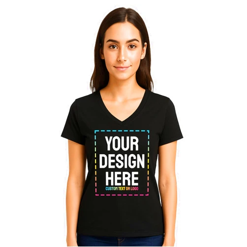 Lightfire Printing Personalized Women's V-Neck T-Shirt – Custom Image & Text, Design Your Own Front & Back Print, Customizable Tee Gift