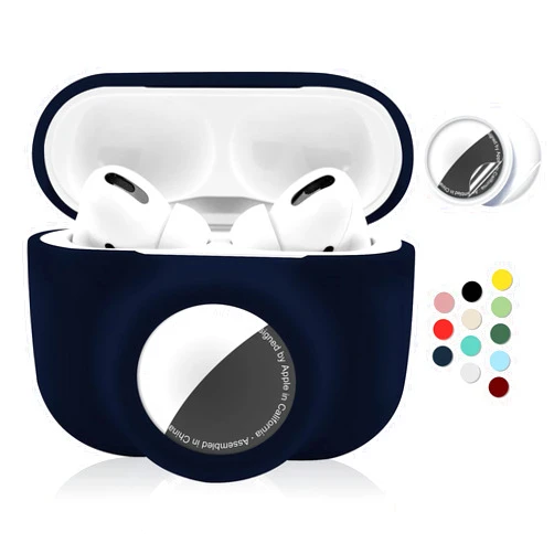 Enspito 2 in 1 Protective Case for Apple AirPods Pro Air Tag Holder Combo, Soft Silicone Airpods Pro AirTag Case with 2 PCS Screen Protector, Anti-Scratch Anti-Fall Anti-Lost Shockproof Durable(NavyBlue)