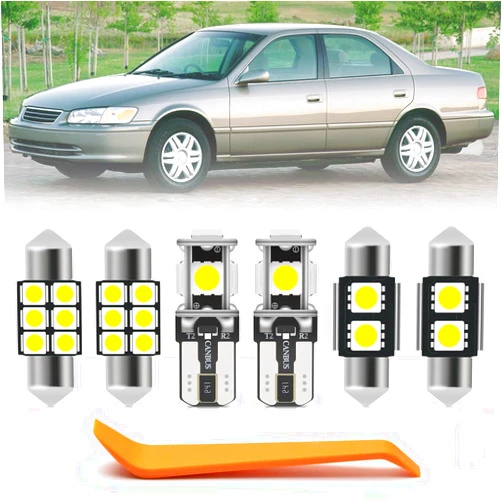 Nsautolighting 8pcs Camry LED White Interior Lights Kit for Toyota Camry 1997 1998 1999 2000 2001 Map Dome Trunk Vanity Mirror Lights Super Bright 6000K Interior LED Light Bulbs Package + Install Tool
