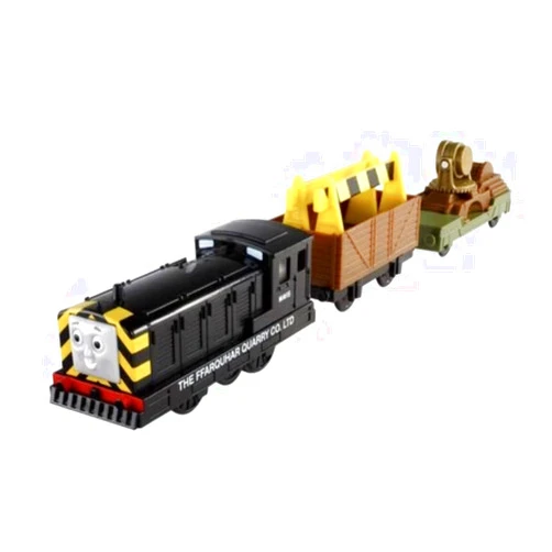 HIT Trackmaster Railway System - Thomas and Friends Motorized Road and Rail Battery Powered Tank Engine : Mavis the Quarry Diesel with Crane and Flatbed