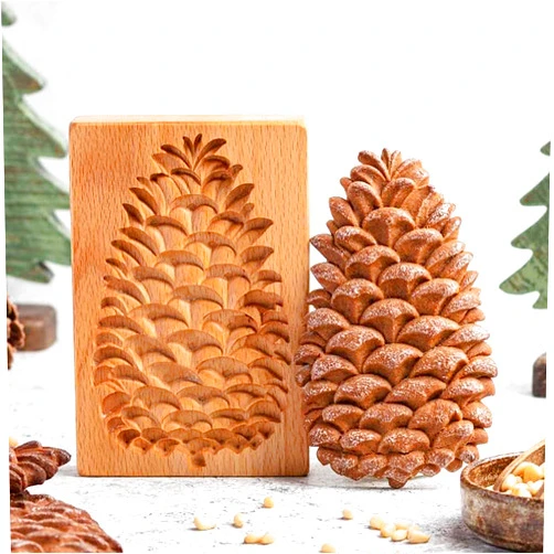 Luvbestaken Carved Wooden Cookie Mold Kitchen Cookie Cutter Gingerbread Cookie Stamp Biscuit Press Stamp Molds Pine Cones Provence Rose Cookie Cutter for Cookie Stamp(Pine cones)