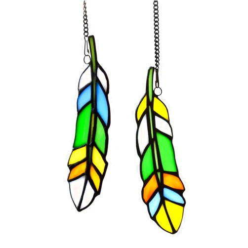 ZSBLXHHJD Feather Decor Stained Glass Window Hanging Suncatcher for Windows Panels Sun Catcher Halloween Ornament Decoration Memorial Gift
