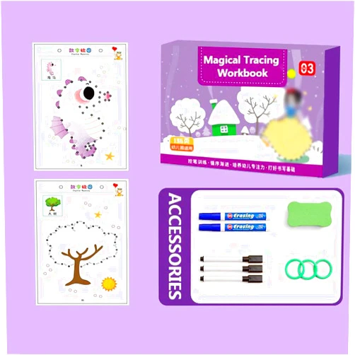 ZUICC Magical Tracing Workbook Set,Reusable Calligraphy Copybook,Practice Drawing Book for Kids,Pen Control Training Drawing Book,Handwriting Practice Copybook for Kids,Children Learning Toys (136pages)