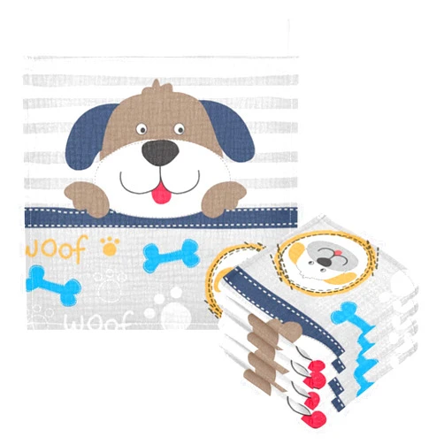 CUPADA Dog Head Paw Bone Baby Muslin Washcloths Soft Absorbent Face Towel,Cute Peppy Burp Cloths Cotton Bath Wipes 3 Pack Infant Wash Cloth for Newborn Boys Girls 12x12 inches