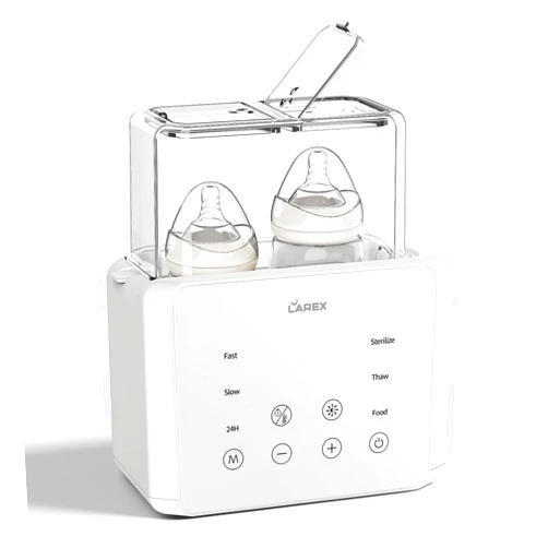 LAREX Double Bottle Warmer, 11-in-1 Fast Baby Bottle Warmer for Breastmilk and Formula, with Timer, Fits 2 Bottles, Accurate Temp Control, Milk Warmer with Thaw, Steri-lizing, Keep Warm, Heat Food