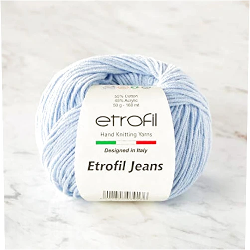 Etrofil 5 Ball (Skeins) Etrofil Jeans Yarn, 55% Cotton 45% Acrylic, 50 g (1.76 oz), 160 m (174 yds), Yarn Weight: 2 : Fine-Sport, Baby Blue - 018