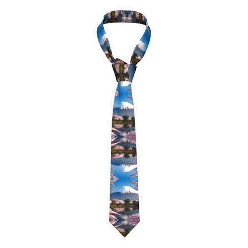 YYHHAOFA Mt. Fuji In Early Spring Pattern Men'S Long Neck Ties > 57x3.1 Inchs, Durable Ties For Weddings Party Gift Business Durable