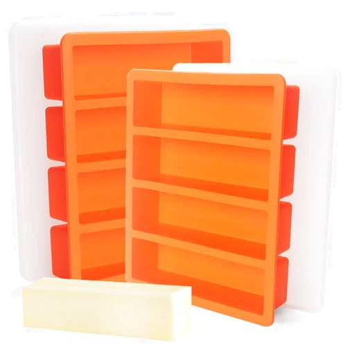 BECOKIT Silicone Butter Mold Tray with Lids, BECOKIT Non-Stick Butter Maker Fits Standard Butter Size, Great For Butter, Chocolate, Energy bar and Homemade Cake (2Pack, Stylish Orange Color)