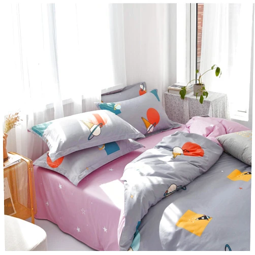 Softta Vintage Bedding Sets 3Pcs Duvet Cover Sets Queen Size Gray Galaxy Universe Planet Star Spaceship Pattern 100% Cotton Reversible Bedding Collection