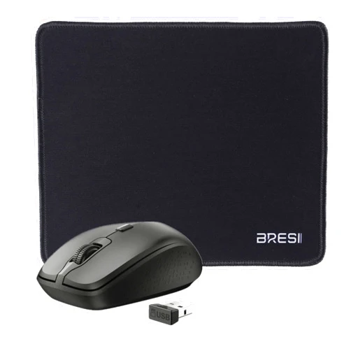 BreSii Ergonomic Bluetooth Mouse and Mouse Pad for Laptop, Silent Mouse with 3-Levels DPI, USB Nano Receiver for Android PC Notebook Computer Mac-Black