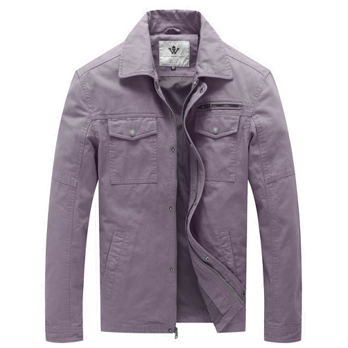 WenVen Men's Casual Canvas Cotton Military Lapel Jacket