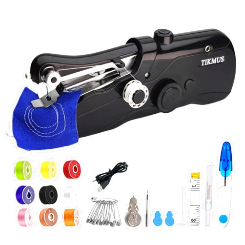 TIKMUS Handheld Sewing Machine, Mini Sewing Machine for Adults Quick Stitching, Portable Sewing Machine with Sewing Supplies Suitable for Clothes, Jeans, DIY, Home, Travel (Black)