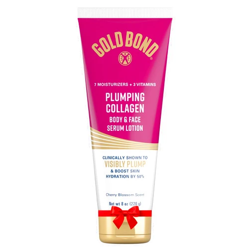 Gold Bond Plumping Collagen Body and Face Serum Lotion, Lightweight Hydrating Moisturizer with Collagen Peptide Complex, Jojoba and Grapeseed Oils to Visibly Plump Skin, Cherry Blossom Scent, 8 oz