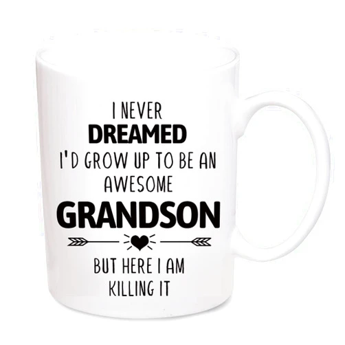 Flpoxzd Grandson Gift, Grandson Mug 11OZ, I Never Dreamed I'd Grow Up To Be AN ... Cool But Here I Am Killing It! Funny Mugs Gift from Grandma Grandpa, Coffee Gift for family Christmas Thanksgiving Halloween