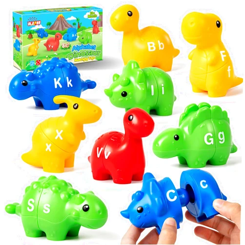 OleFun Dinosaur Alphabet Learning Toy for Toddler Age 1, 2, 3 Year Old, 26 PCS Double-Sided ABC Dinosaur Matching Game, Montessori Preschool Educational Toy for Boys & Girls 18+ Months