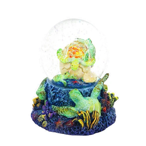SEAKINGDOM YHH Decorative Sea Turtle 65mm Snow Globe. 3D Resin Sea Turtle Baby and Mother Desiging. Underwater Collection. Ocean Life Sea Turtle Figurine (Blue)