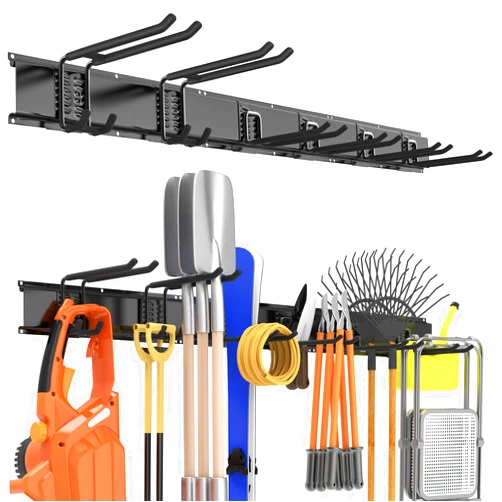 LIHUYAS Garden Tool Organizer Wall Mount Garage Storage Rack 9Pcs, Heavy Duty Garage Organization System for Shovels, Ladders, Chairs,Trimmers, Hoses, Hold Up to 420lbs