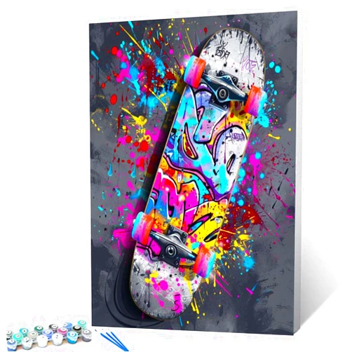 Tucocoo Graffiti Skateboard Oil Painting Paint by Number Kits 16 x 20 inch Canvas Street Banksy Style Skateboard DIY Painting for Kids Students Adults Beginner with Brushes Acrylic Pigment(without Frame)