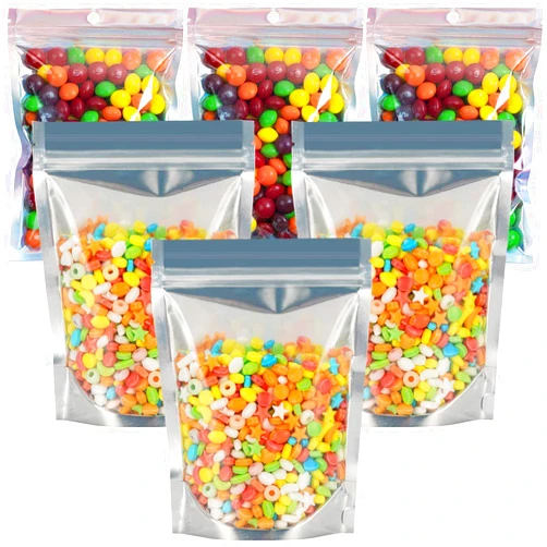 REKOBON Mylar Bags, 90 Pack 9 Sizes 7mil Mylar Bags for Food Storage, Resealable mylar ziplock bags, Stand Up Pouch Bags, Clear Front with Aluminum Foil Back, Zipper Bags with Gusset Bottom for Multipurpose