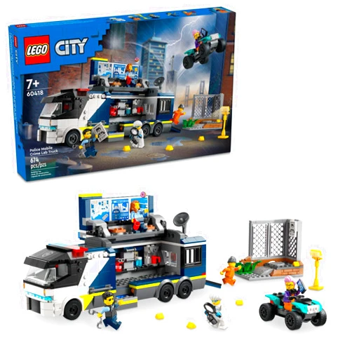 LEGO City Police Mobile Crime Lab Truck Toy, Pretend Play Police Toy, Includes Quad Bike, 2 Officers, 1 Scientist and 2 Crook Minifigures, Police Truck Toy for Kids Ages 7 Plus, 60418
