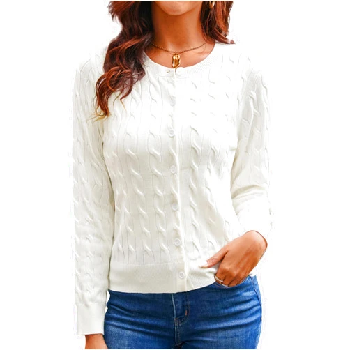 GRACE KARIN Womens Long Sleeve Button Up Cable Knit Cardigan Lightweight 2026 Crewneck Button Down Sweaters for Women