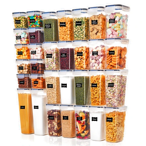Vtopmart 32pcs Airtight Food Storage Containers Set, BPA Free Plastic Kitchen and Pantry Organization Canisters with Lids for Cereal, Dry Food, Flour and Sugar, Includes 32 Labels