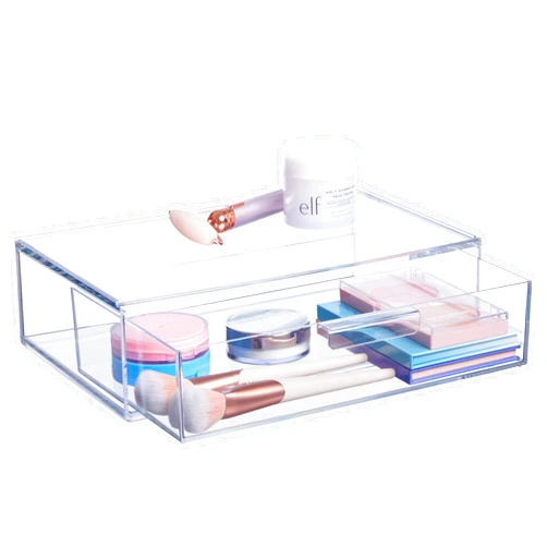 STORi Audrey Stackable Clear Bin Plastic Organizer Drawer | Organize Eyeshadow Palettes, Cosmetics, and Beauty Supplies on a Vanity | Made in USA
