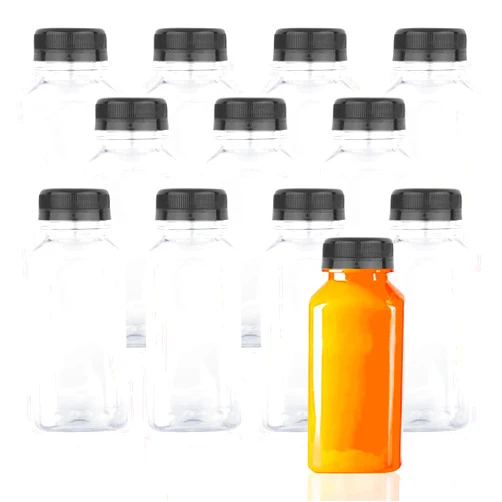 Coobbar Juice bottles,12 Pack 8oz Juice Bottles Beverage Containers Drink Containers Milk Bulk Containers,Plastic Bottles with Black Tamper Caps Clear Plastic Smoothie Bottles Bulk for Homemade Juices
