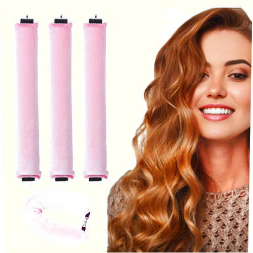 Coralys Heatless Curls Overnight For Most Hair Types,3Pcs Soft Flexi Rods, Safe Heatless Hair Curler, No Heat Hair Rollers to Sleep in for Perfect, No Damage Curls, Time-Saving Styling (Pink)