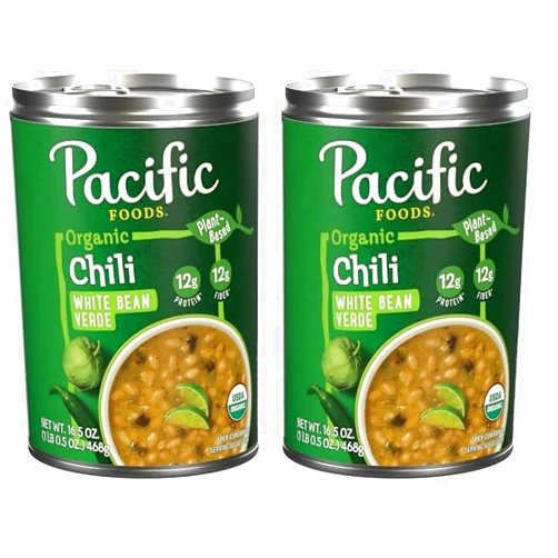 Pacific Foods Organic White Bean Verde Chili, Plant Based, 16.5 oz Can (Pack of 2)