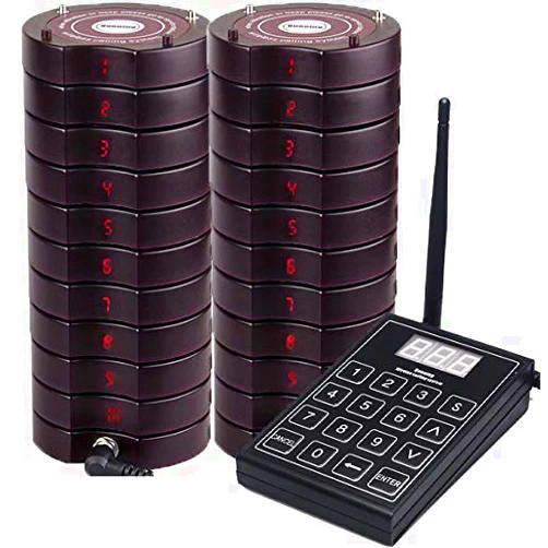 Shihui 20 Coaster Pagers+1 Keypad Queue Call Wireless Calling System for Servers for Restaurant Church Food Truck Coffee Shop Office Wireless Guest Paging System