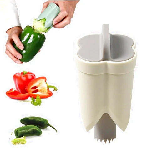 Generic 2 in 1 Bell Pepper Cutter Pepper Porer Seed Remover Tool,Pepper Seed Corer Remover, Quickly Cutting and Deseeding Bell Pepper Corer Tool for Vegetables Kitchen Gadget (Khaki)
