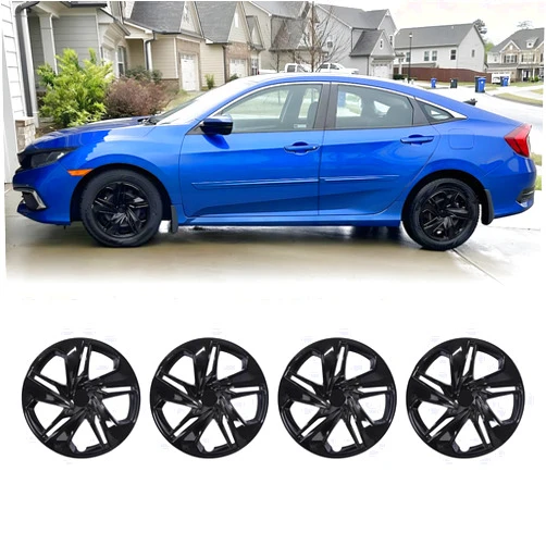 Hawkley 16 Inch Hubcaps Black Lacquer Wheel Rim Cover for Honda Civic Sedan 2016-2024, ABS & PC Material Wheels Covers Snap On Exterior Accessories Replacement for Honda Civic 16-24(4-Packs)