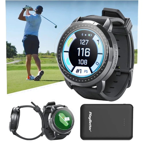 PlayBetter Bushnell iON Elite (Black) Golf GPS Watch - Color Touchscreen Smartwatch with 12+ Hours Battery Life, 38K Courses & Slope Distances - Bundle with iON Elite Screen Protectors & Charger