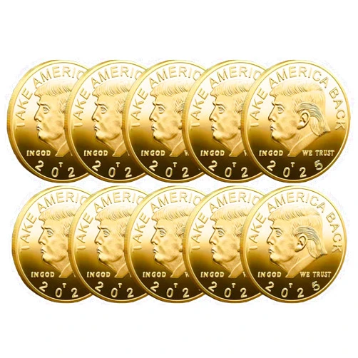Iksya 10 PCS 2025 Donald Trump Coin 2025 Plated Coins with Protective Case, Commemorative Coins, Patriot Collectible Gift(Gold)