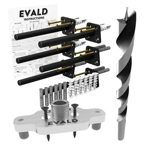 EVALD Improved Floating Shelf Bracket with Jig and Drill Bit Bundle | 6-Inch Floating Mantel Bracket with Screws and Anchors for Home Improvement | Floating Shelf Drill Jig for Hidden Shelf Brackets