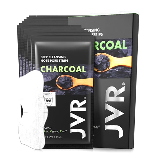 JVR Nose Strips for Blackhead Removal on Oily Skin, Mighty Deep Cleansing Pore Strips, for Pore Unclogging, 10 Count, Features Charcoal & Witch Hazel for All Skin Types