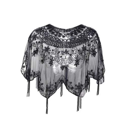 BABEYOND Sequin Beaded Evening Cape 1920s Fringed Shawl Wraps Wedding Bridal Shawl Scarf