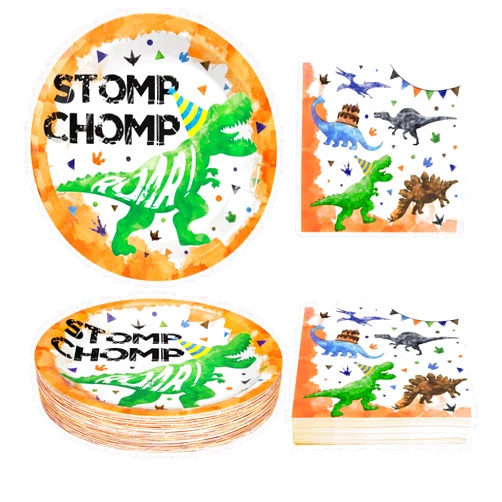 WERNNSAI Watercolor Dinosaur Plates and Napkins - Dinosaur Birthday Party Supplies Set for Boys Kids Disposable Paper Dinner Tableware Kit for Dino Them Party Decorations Serves 48 Guests