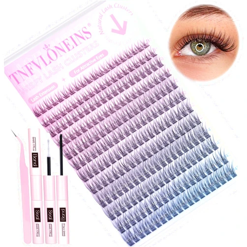 TNFVLONEINS Wispy Lash Extension Kit Natural Eyelash Extension Kit C Curl Lash Clusters Kit Individual Lashes Clusters Short Eyelash Clusters 280pcs Cluster Lashes Kit with Bond and Seal and Tweezers TNFVLONEINS